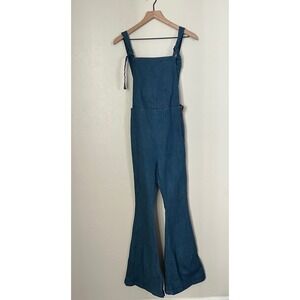 HARLOW JADE Denim Bell‎ Bottom Overalls Jumpsuit Women Size S Flare Leg